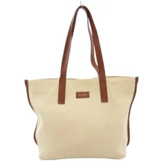 ポールスミス PAUL SMITH ツイル レザー トリム トートバッグ セミショルダー ロゴ 白 ホワイト 茶 ブラウン /AE