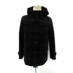 ビームスハート BEAMS HEART ダッフルコート ミドル丈 フード付き チェック柄 L 黒 ブラック チャコールグレー /HO6 ■GY61