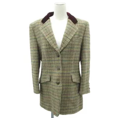 アクアスキュータム AQUASCUTUM テーラードジャケット ロング丈 ベージュ マルチカラー チェック柄 シングルボタン 総裏地 /SY27 ■GY61