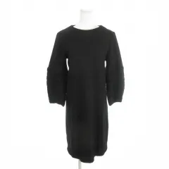 ハナエモリ HANAE MORI アルマアンローズ ALMA EN ROSE ワンピース 38 黒 ブラック 七分袖 ラウンドネック 袖口ニット 40-71639-98 3503 /AH31 ■GY61