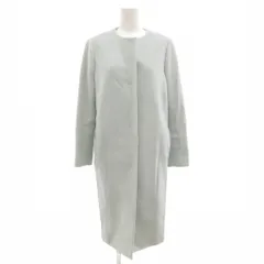 バーニーズニューヨーク BARNEYS NEW YORK ノーカラーコート ロング ウール メルトン 38 ライトブルー /JS ■GY61