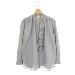 ドゥロワー Drawer コットンチェックスタンドフリルシャツ ブラウス 長袖 前開き 36 紺 ネイビー /NR ■OS