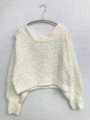 rienda ニット/セーター FREE ホワイト ナイロン 無地 ショート丈 長袖 ボートネック