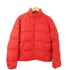トミーヒルフィガー TOMMY HILFIGER ダウンジャケット スタンドカラー ジップアップ ロゴ M 赤 レッド /AO6 ■GY01