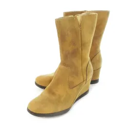 アグ オーストラリア UGG australia ウェッジソールブーツ ミドル レザー 革 ムートン ボア ロゴ型押し 24.0 茶 ブラウン 1012528 /CK26 ■GY18