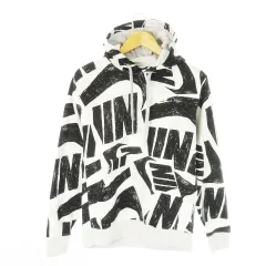 ナイキ NIKE プルパーカー フーディ スウェット カンガルーポケット 裏起毛 ロゴ 総柄 S 黒 ブラック /CK7 ■GY99