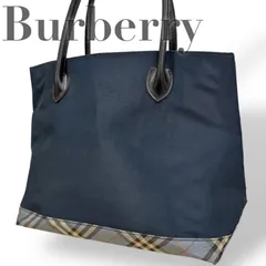 ☆★BURBERRY　バーバリー★トートバッグ　ノバチェック　ナイロン　牛革　ネイビー　レディース★♯2189
