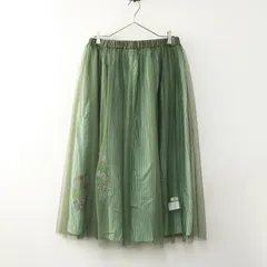 大きいサイズ アズノゥアズオオラカ AS KNOW AS olaca シアに咲く花スカート 3＼カーキxグリーン 刺繍 レイヤード【2400014775600】