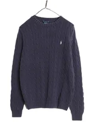 【お得なクーポン配布中!】 00s ラルフローレン コットン ケーブル ニット セーター レディース L オールド  長袖ニット ワンポイント クルーネック シンプル ネイビー