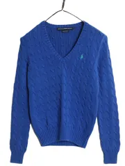 【お得なクーポン配布中!】 ラルフローレン Vネック コットン ケーブル ニット セーター レディース M 古着 オールド ポロ スポーツ ワンポイント きれいめ カジュアル