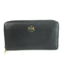 トリーバーチ TORY BURCH 長財布 ロングウォレット 小銭入れあり ラウンドファスナー レザー 革 シボ革 ロゴ 黒 ブラック /CK26 ■GY18