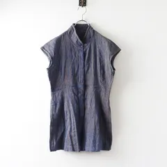 うさと USAATO 手織り 天然草木染め 藍染め スタンドカラー ノースリーブ チュニック ｜ブルー インディゴ【2400014786316】