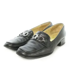 サルヴァトーレフェラガモ Salvatore Ferragamo ローファー モカシン ローヒール レザー ガンチーニ 6 23cm 黒 ブラック /AO2 ■GY17