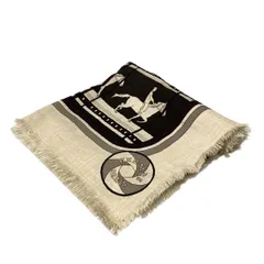 HERMES(エルメス) ストール(ショール) カレ140 ベージュ×ダークブラウン×パープル 馬/sequences カシミヤ、シルク