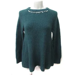 グローブ grove ニット セーター コットンパール ビジュー M 深緑 /YI