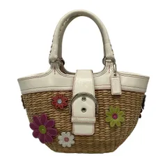 COACH(コーチ) トートバッグ - 4443 ベージュ×白×マルチ かごバッグ/フラワー(花) レザー