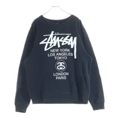 STUSSY (ステューシー) ワールドツアー 両面プリント 長袖スウェットトレーナー ブラック