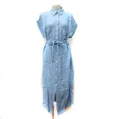 ザラ ZARA シャツワンピース ロング 半袖 水色 /YI