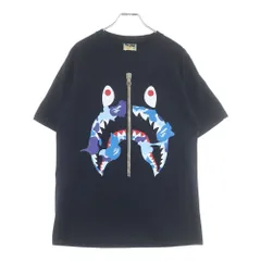 A BATHING APE (アベイシングエイプ) シャークプリント コットン クルーネック Tシャツ 半袖カットソー ブラック 001TEK301041M
