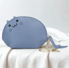 小銭入れ コインケース 本革 レディース メンズ キーケース ミニ財布 かわいい 動物 猫 (ブルー)
