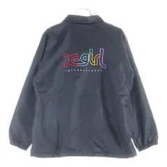 X-GIRL (エックスガール) バックロゴ刺繍 ナイロン コーチジャケット ブラック レディース 05193507