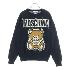 MOSCHINO (モスキーノ) ウール フロントベアーエンブロイダリー クルーネック ニットスウェット セーター ブラック QL0233100のサムネイル