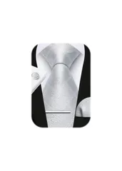 人気商品　フォーマル シルク メンズ 4点セット 幅8.5cm カフスボタン タイピン ブランド品 チーフ 冠婚葬祭 ネクタイ 婚礼用 シルバー 礼服用 結婚式 新郎 A4-01 41柄 [HISDERN]