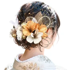 新商品 髪 豪華 ヘアアクセサリー 飾り 造花 金箔 水引 セット 結婚式 浴衣 袴 4色 卒業式 振袖 髪飾り (金) 成人式 [OTAKUMARKET]
