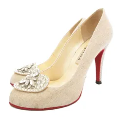 ダイアナ DIANA ハートビジューパンプス ハイヒール ラウンドトゥ ラメ 22.5cm ベージュ シルバーカラー /GV