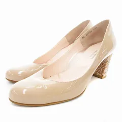 マリーファム MARIE FEMME パンプス ラウンドトゥ ハイヒール レース エナメル ベージュ 24.5cm /UD ■SH