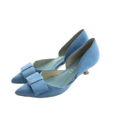 ルタロン Le Talon 4.5cmセパレートリボンパンプス スエード調 23.0cm 青 /MI ■OS