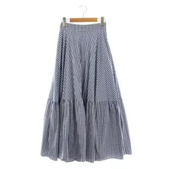 スリースクエア THREE SQUARE ギンガムチェックフレアスカート ロング コットン F 青 白 /NR ■OS