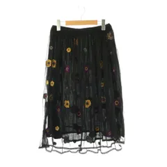 クイーン&ベル QUEENE&BELLE フラワー刺繍 チュールスカート ギャザー ミモレ ロング S 黒 ブラック /AT ■OS