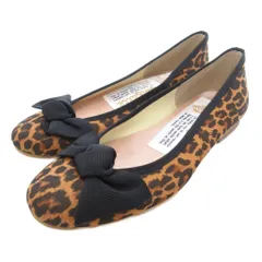 ファルファーレ FAR FALLE バレエシューズ フラットパンプス リボン レオパード柄 ヒョウ柄 34 茶 ブラウン /JS
