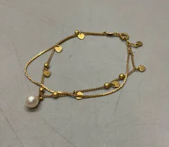 SN937 パール ハートチャーム ゴールド K18GF 刻印 二重 ブレスレット アンティーク アクセサリー