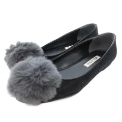 ダイアナ DIANA フラットパンプス ポンポン付き スエード 22cm 黒 ブラック /JS