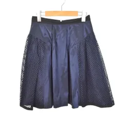 ランバンオンブルー LANVIN en Bleu スカート ひざ丈 フレア メッシュ 38 紺 ネイビー ■FY
