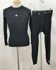 アディダス adidas テックフィット コンプレッション トレーニング 3ストライプス 長袖Tシャツ スパッツ L IN5586 IN5590 未使用 2602WS038