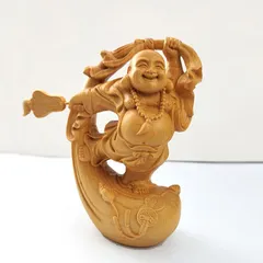 【新品】 木彫り 布袋様 高級天然ツゲ木彫り 財運 福運 金運 仏像 置物 縁起の良い 手作り 工芸品（高さ10cm × 幅6cm × 奥行3.5cm） 1