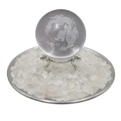 【新品】 ルナリ 龍 水晶玉 さざれ石 台座 トレー セット 風水 開運祈願 厄除け 商売繁盛 ドラゴン クリスタル 竜 置物 (シルバー) 1