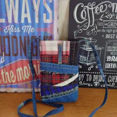 58☆USEDデニムリメイク☆スマホショルダーバッグ☆デニムパッチワーク☆ジーンズリメイク☆