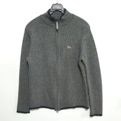 (55 55半) ラコステ ウール ジップアップ ニット (グレー)