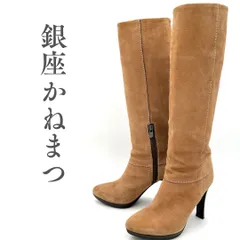 銀座かねまつ ロングブーツ スエード サイドジップ キャメル 385T