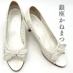 銀座かねまつ パンプス 本革 パンチング ホワイト 496A
