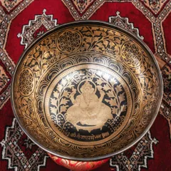 【一点物】ガネーシャ　細密彫りチベタンアンティックシンギングボウル【音階：G】約2054g(スティック付属) / アンテ