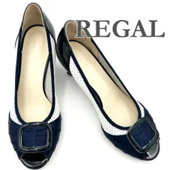 REGAL パンプス バックル オープントゥ ネイビー 560A