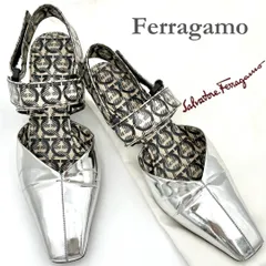 ■激レア■ Ferragamo ミュール ガンチーニ エナメル シルバー 865T