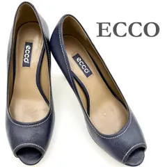 ECCO ハイヒール 本革 レザー オープントゥ ネイビー 936A