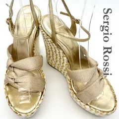 Sergio Rossi 厚底サンダル エスパドリーユ リボン ゴールド 944A