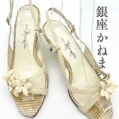 銀座かねまつ サンダル 本革 レザー 花 ホワイト 947A